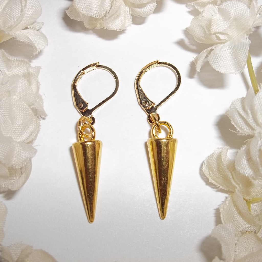 Earring Edgy Gold Spike Lever Back Modern Set Sphere Spiked Dangle Drop Nwt 3642